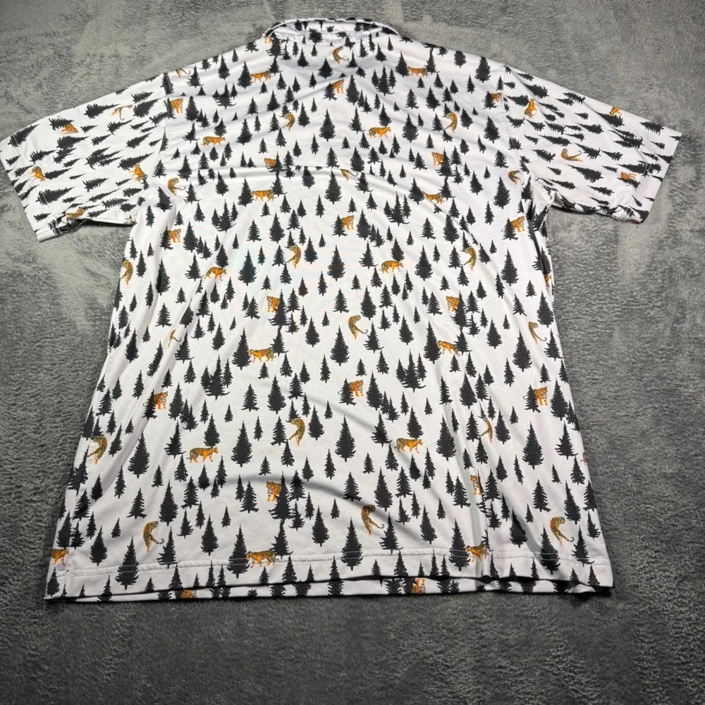Waggle Mens Golf Polo Shirt White Tiger Pine Tree Print Performance Stretch L - Picture 2 of 6